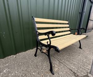 Refurbished Iron Cast Black Garden Patio Bench