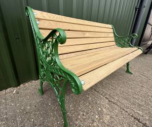 Green Garden Iron Cast Oak Slatted Bench