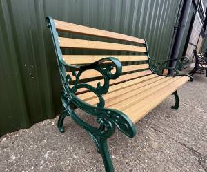 Dark Green Garden Iron Cast Iroko Slatted Bench