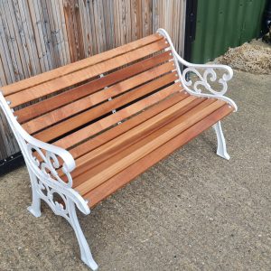 Refurbished Iron Cast White Garden Patio Bench